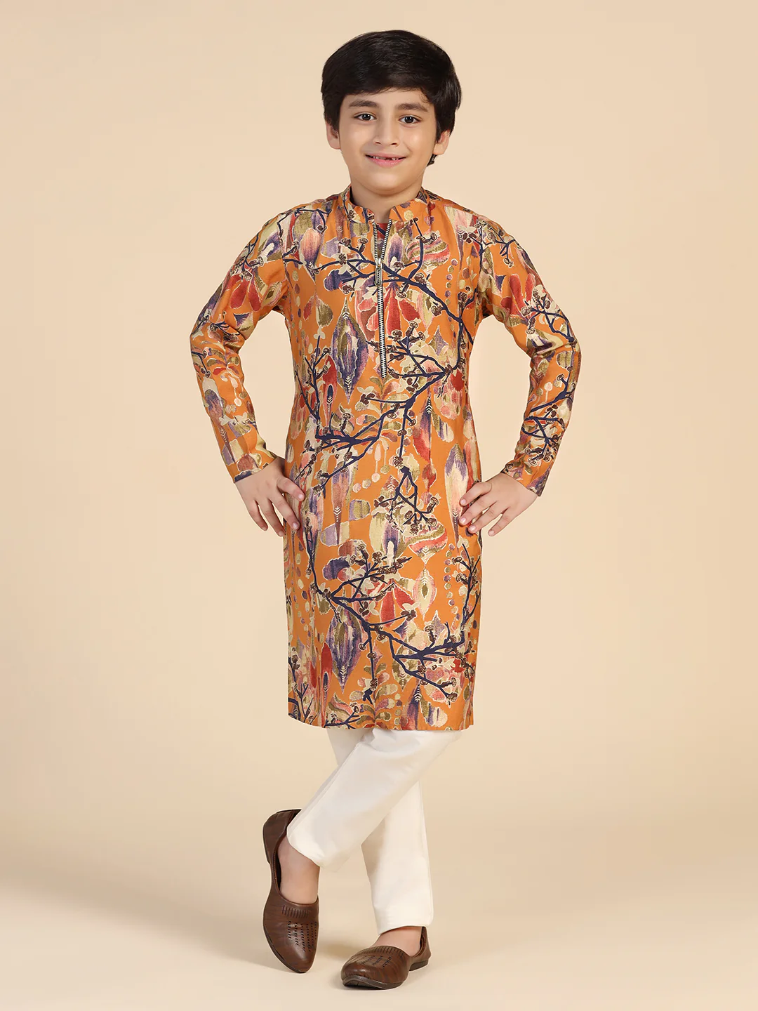 Boy's Mustard Printed Kurta - Image 6