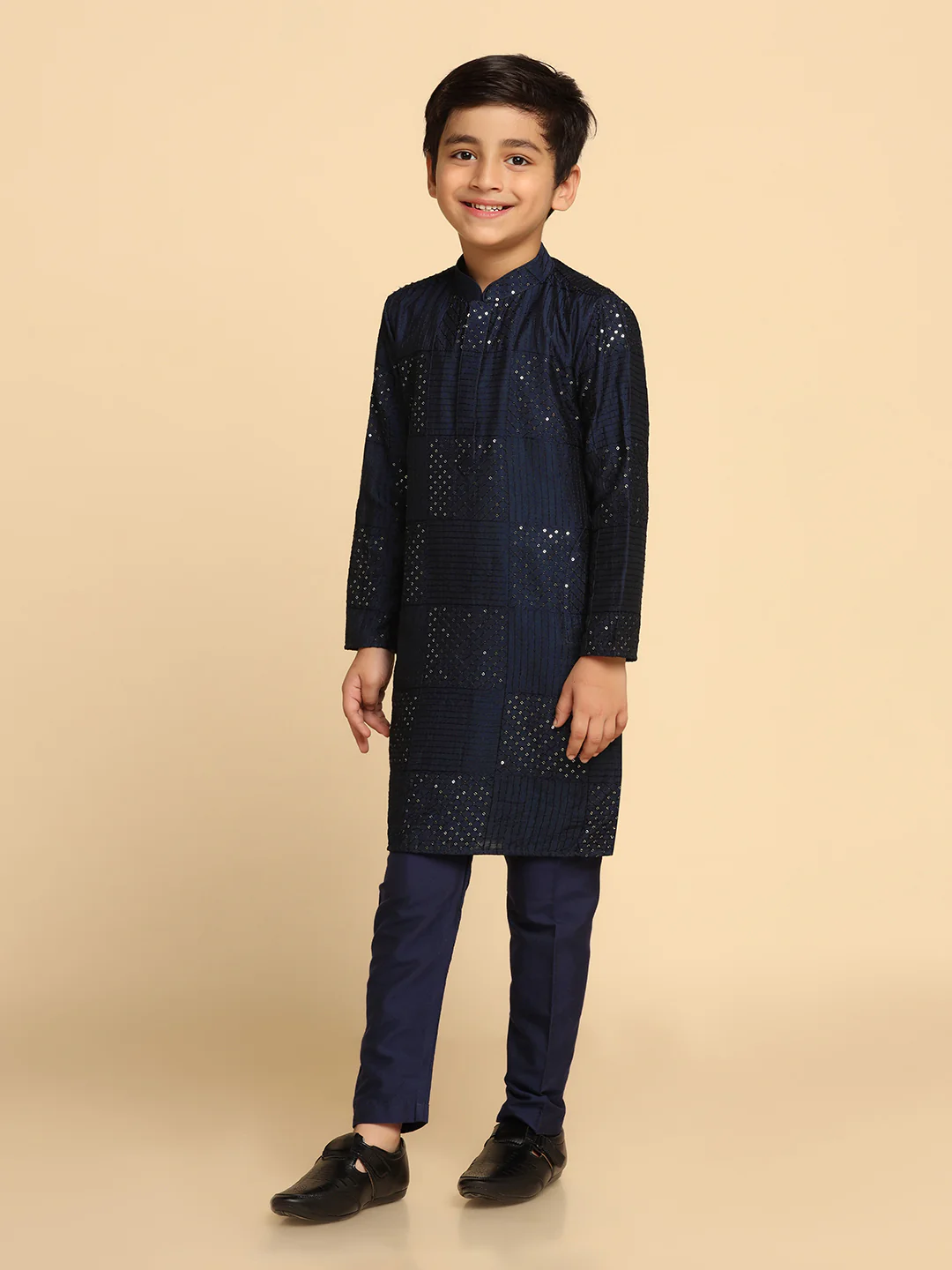 Boy's Navy Blue kurta Pyjama Set - Image 3