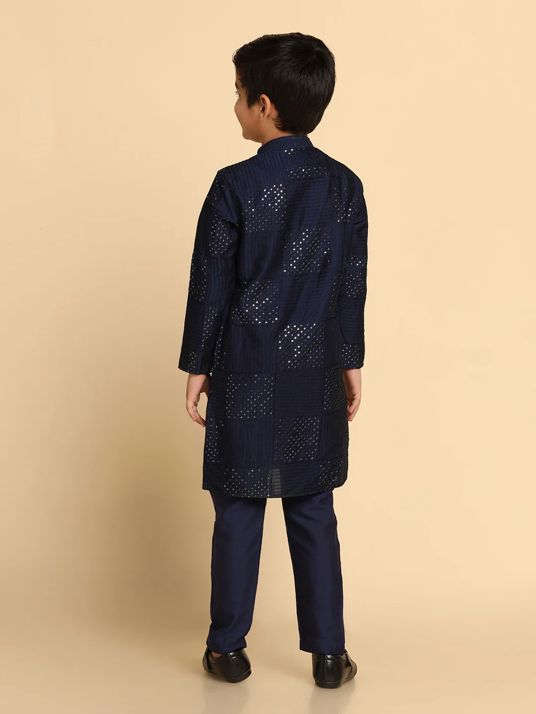 Boy's Navy Blue kurta Pyjama Set - Image 4