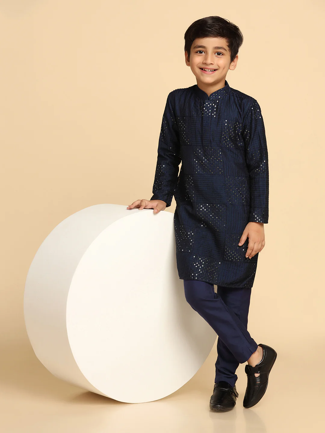 Boy's Navy Blue kurta Pyjama Set - Image 7