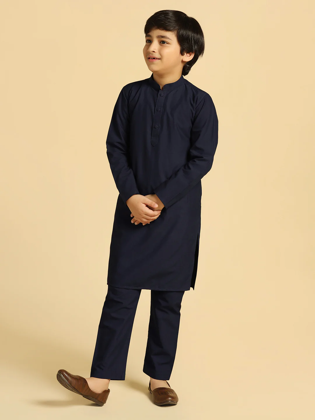 Boy's Navy Blue Solid Solid Kurta - Image 2