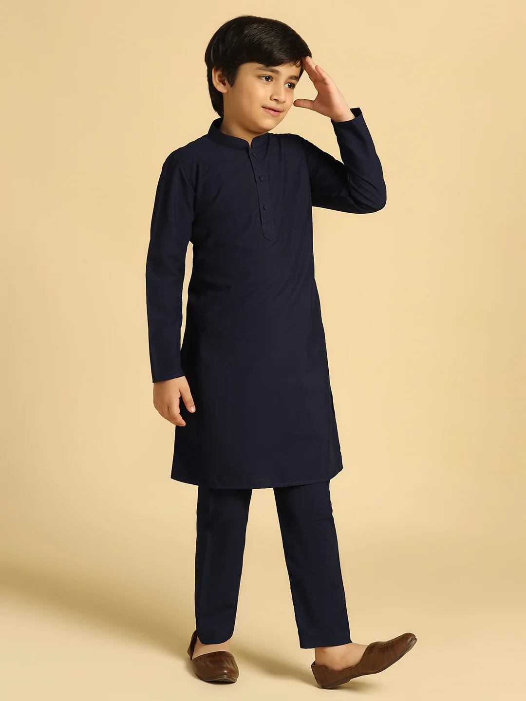 Boy's Navy Blue Solid Solid Kurta - Image 3