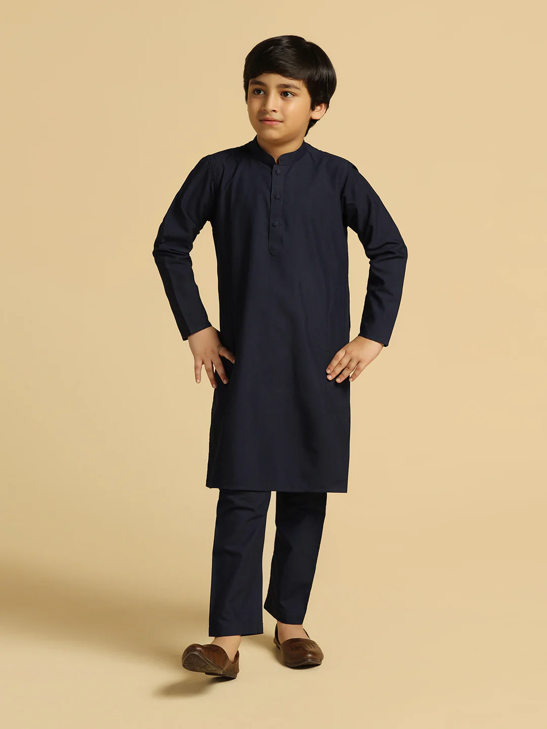 Boy's Navy Blue Solid Solid Kurta - Image 6