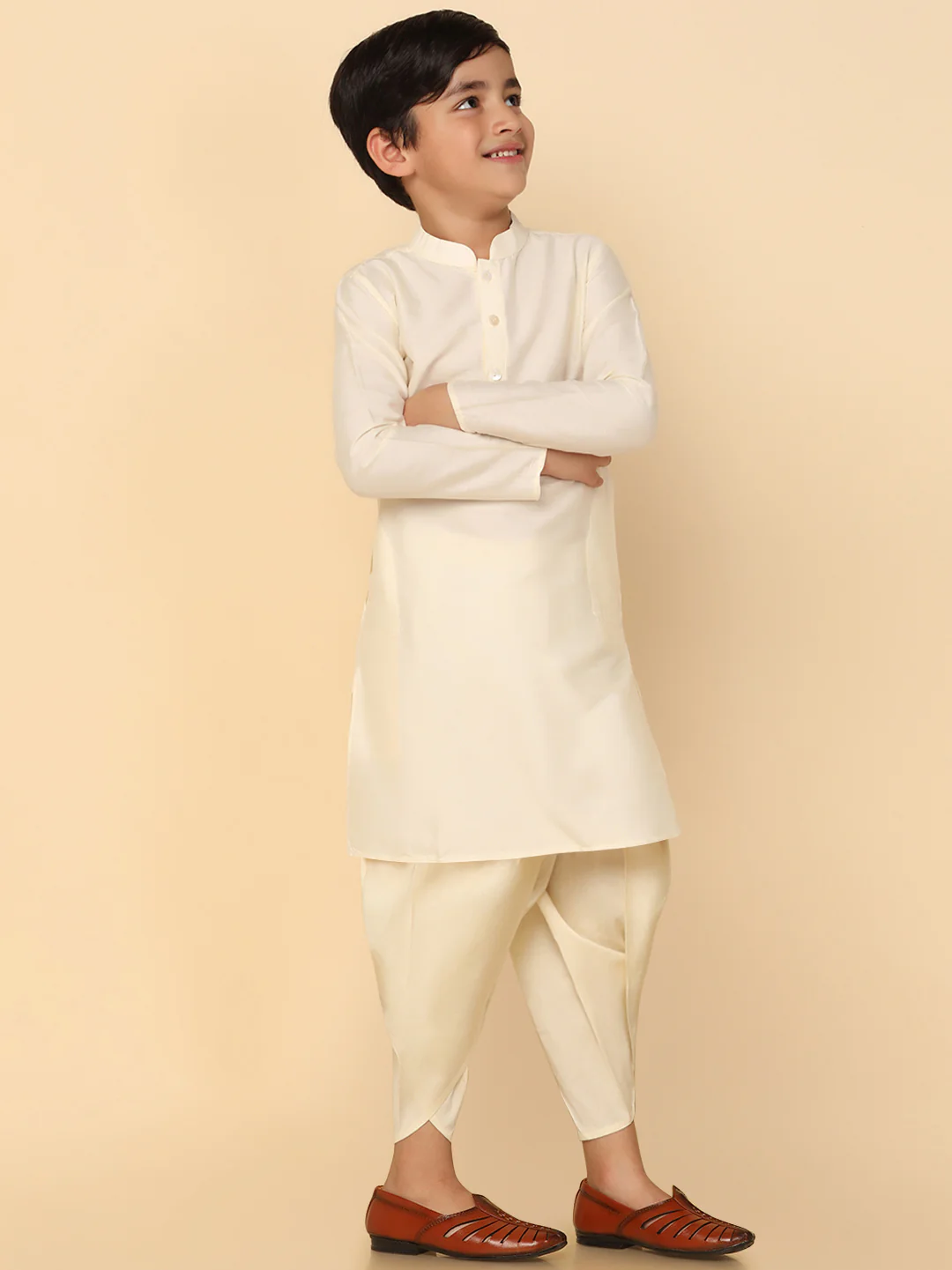 Boy's Off White Kurta Dhoti Set - Image 3