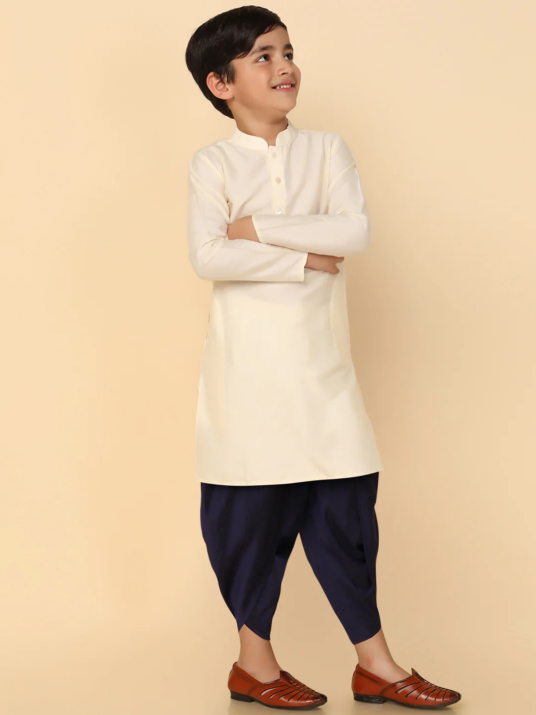 Boy's Off White Kurta Dhoti Set - Image 4