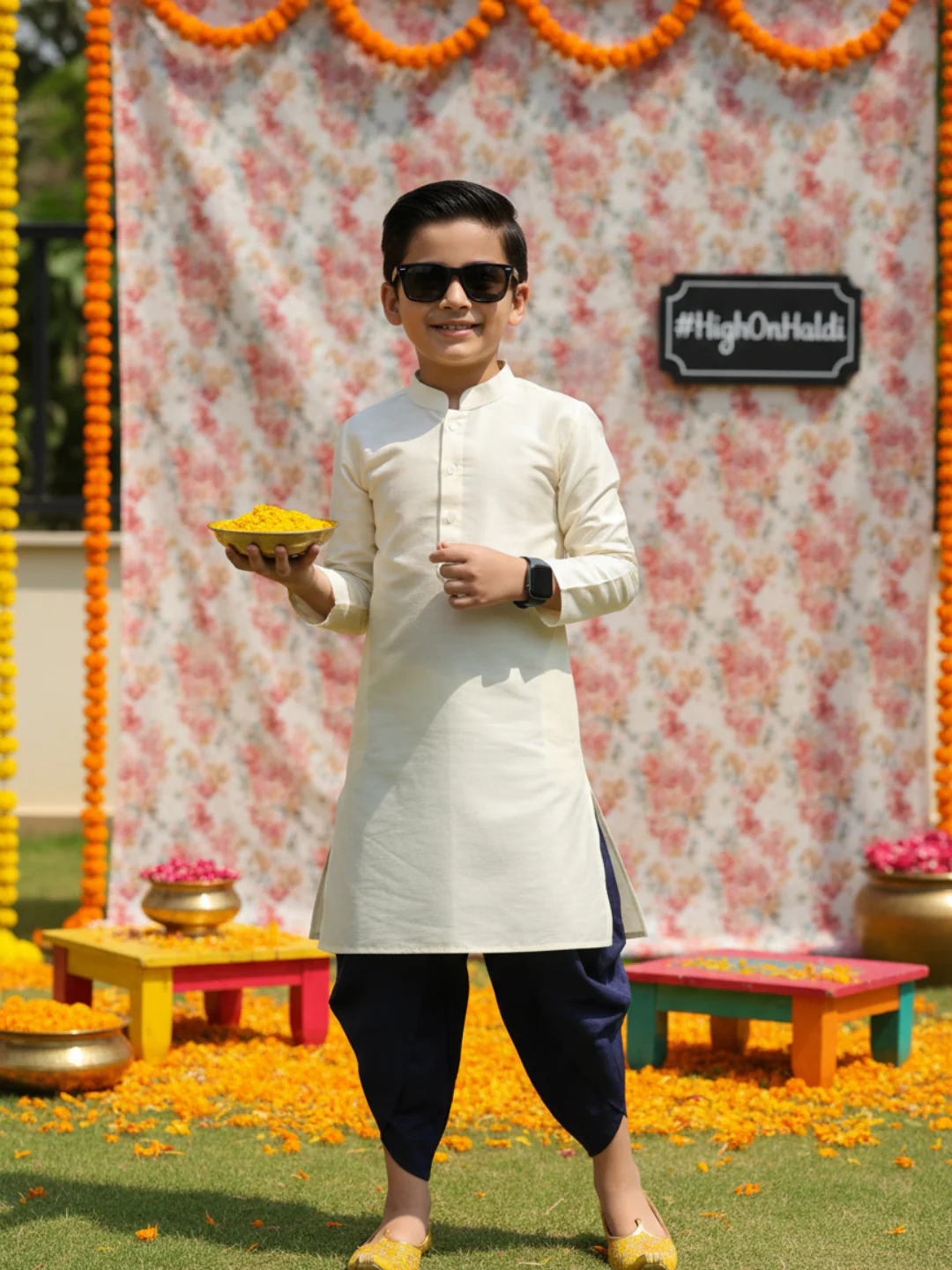 Boy's Off White Kurta Dhoti Set - Image 8