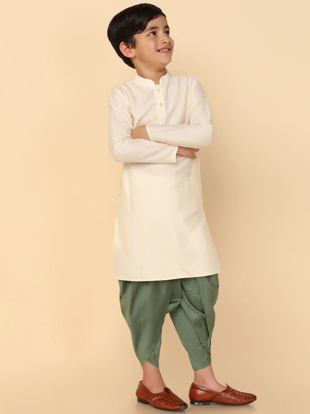 Boy's Off White Kurta Dhoti Set - Image 3