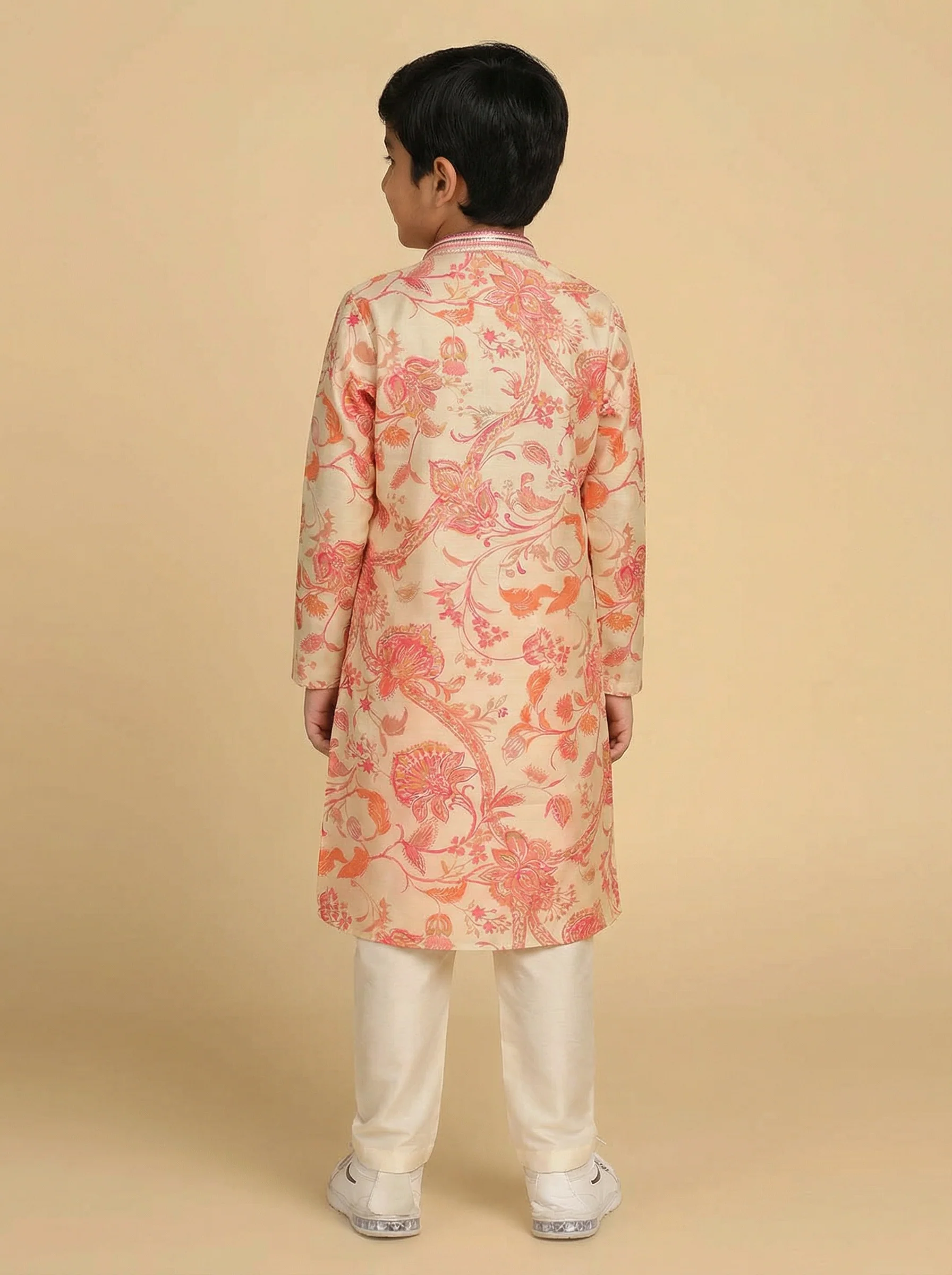 Boy's Off White Printed Floral Kurta - Image 4