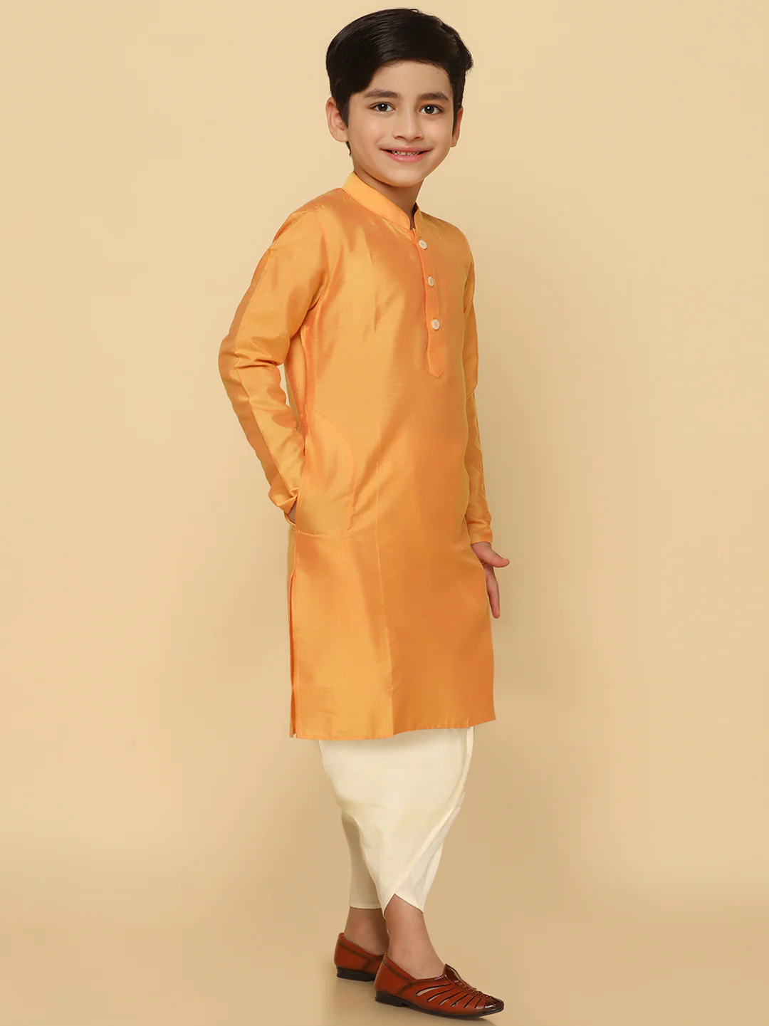 Kisah Boy's Orange Kurta Dhoti Set - Image 2