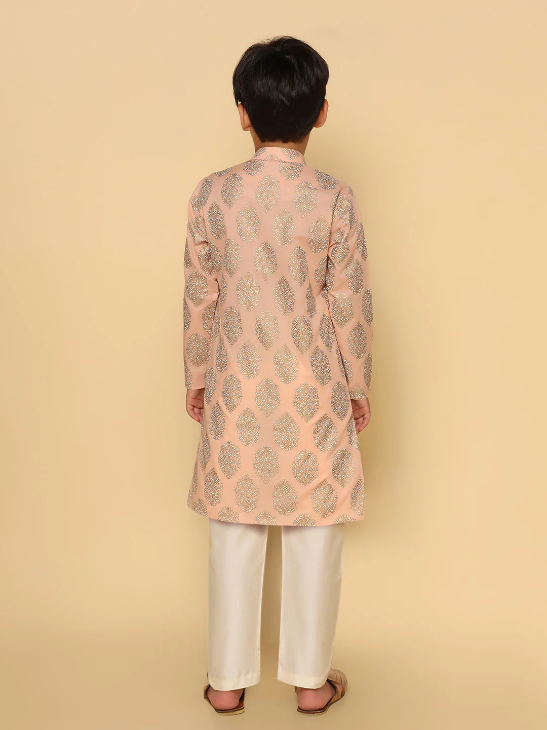 Boys Peach Kurta Pyjama Set - Image 4