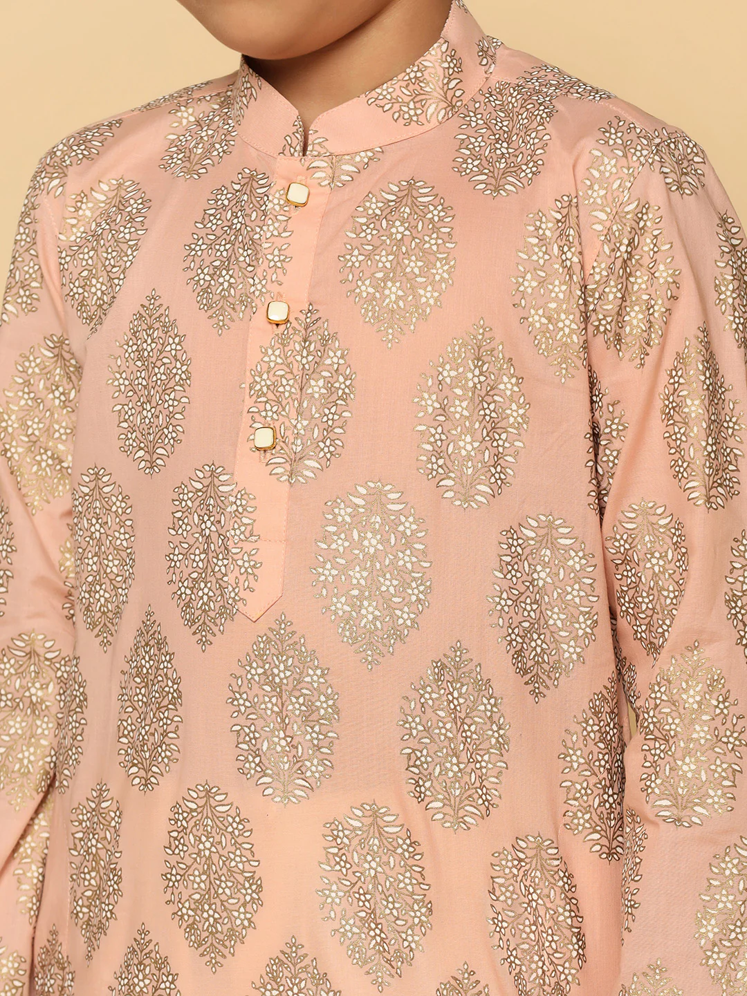Boys Peach Kurta Pyjama Set - Image 5