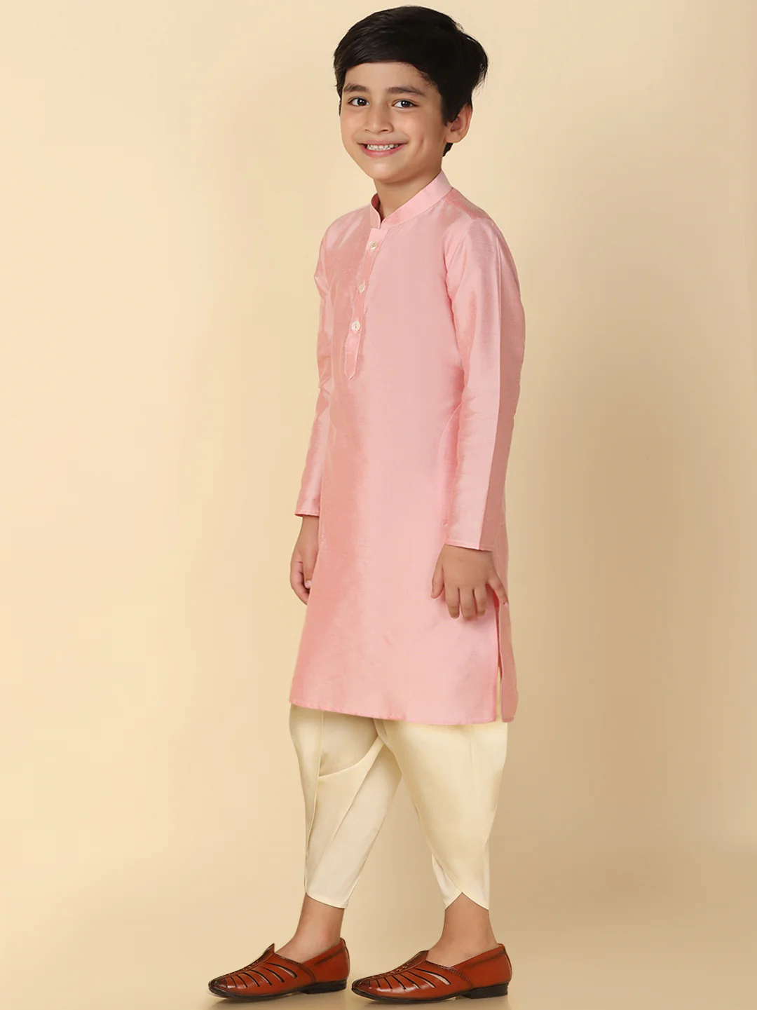Boy's Pink Kurta Dhoti Set - Image 2