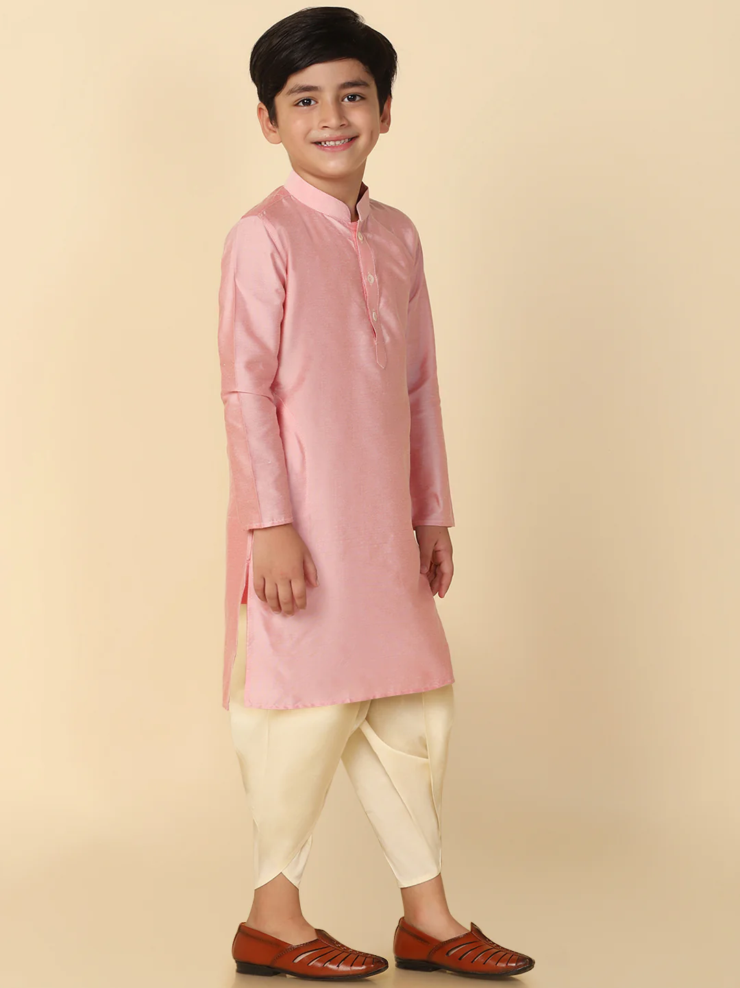 Boy's Pink Kurta Dhoti Set - Image 3