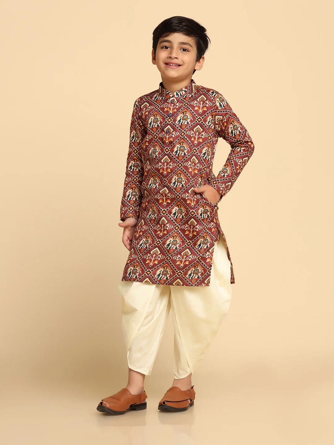 Boy's Pink kurta Dhoti Set - Image 3
