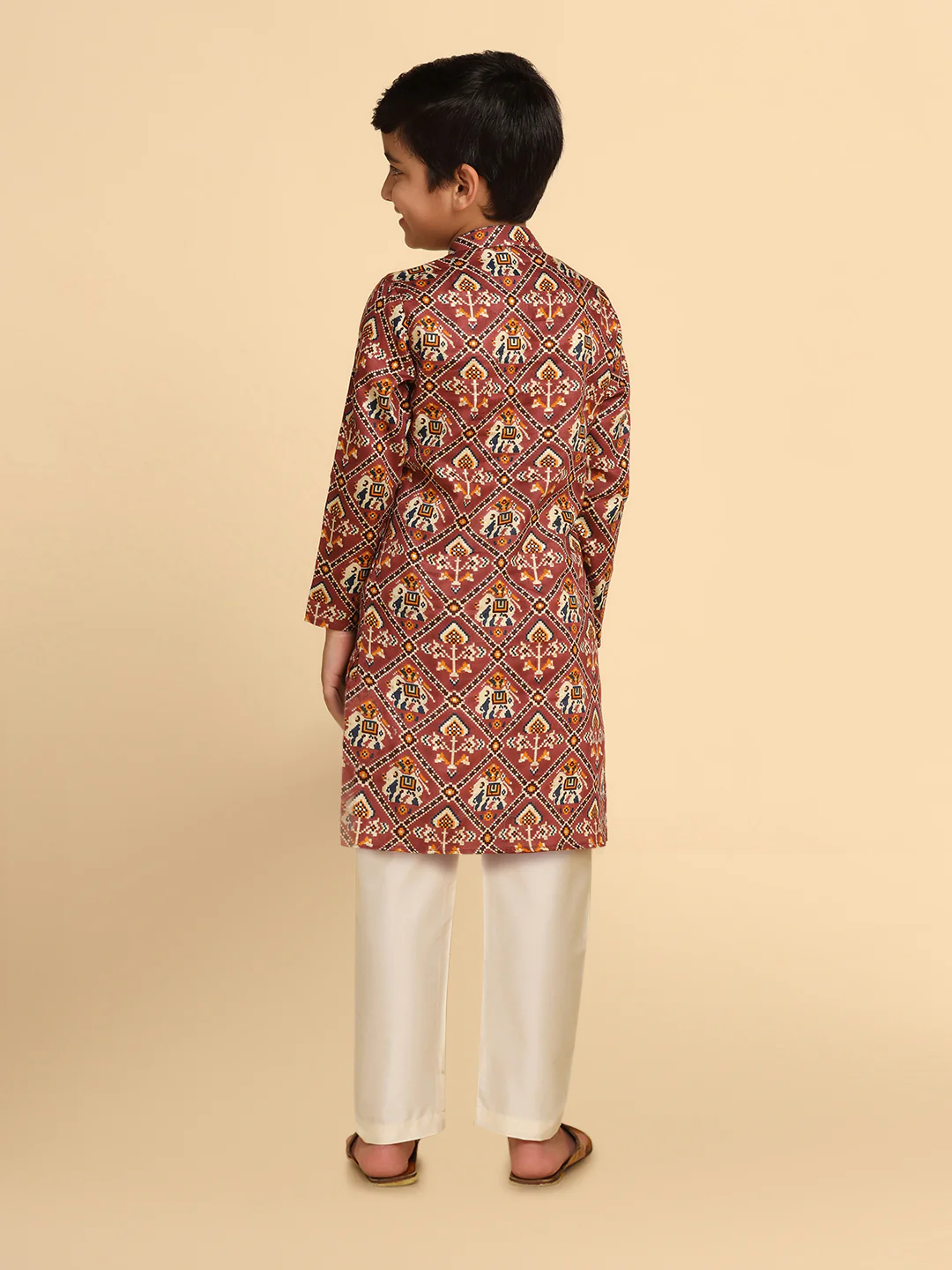Boy's Pink Printed Kurta - Image 4