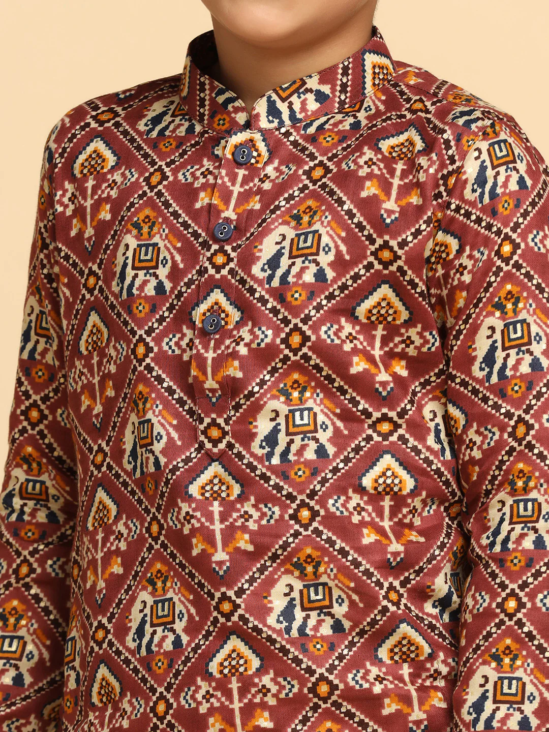 Boy's Pink Printed Kurta - Image 5