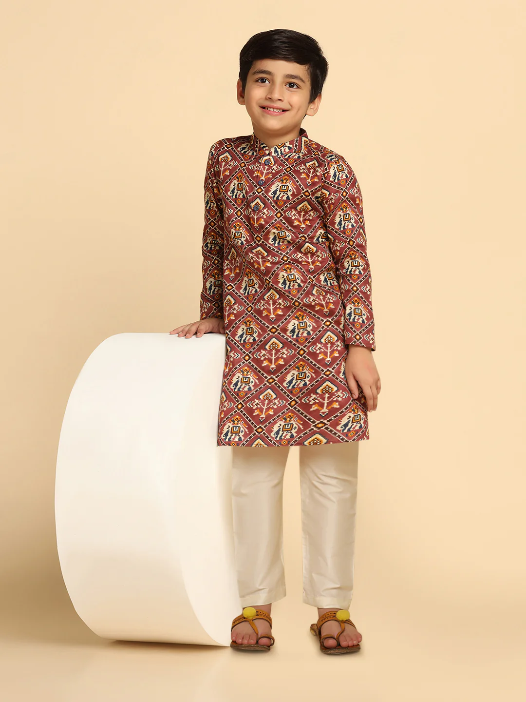 Boy's Pink Printed Kurta - Image 6