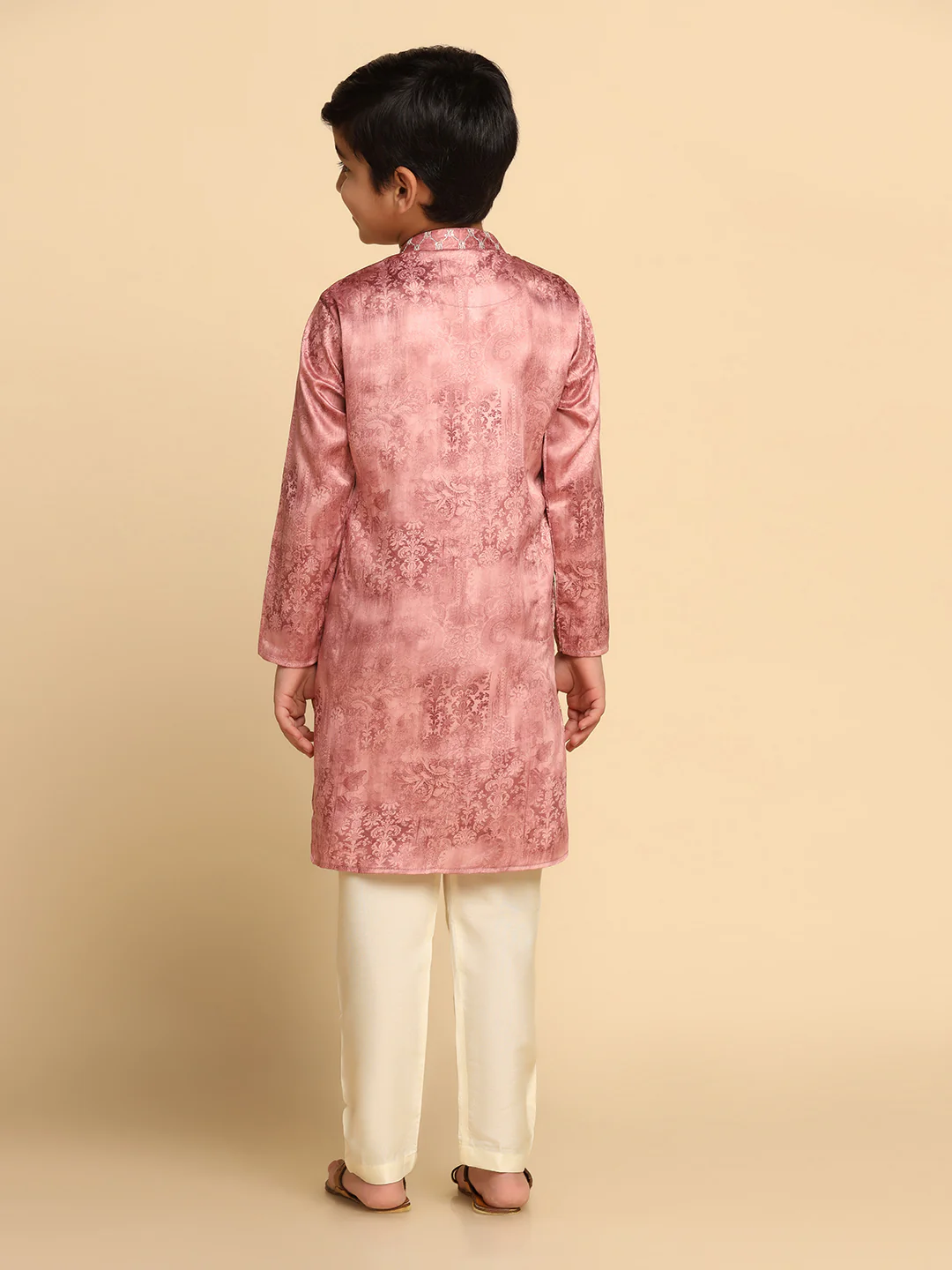 Boy's Pink Printed Kurta - Image 4