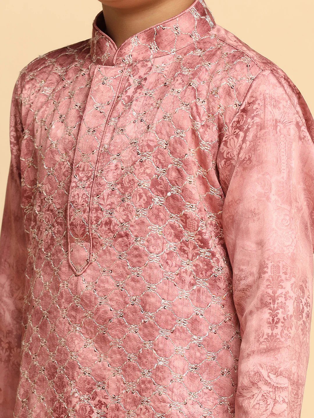 Boy's Pink Printed Kurta - Image 5