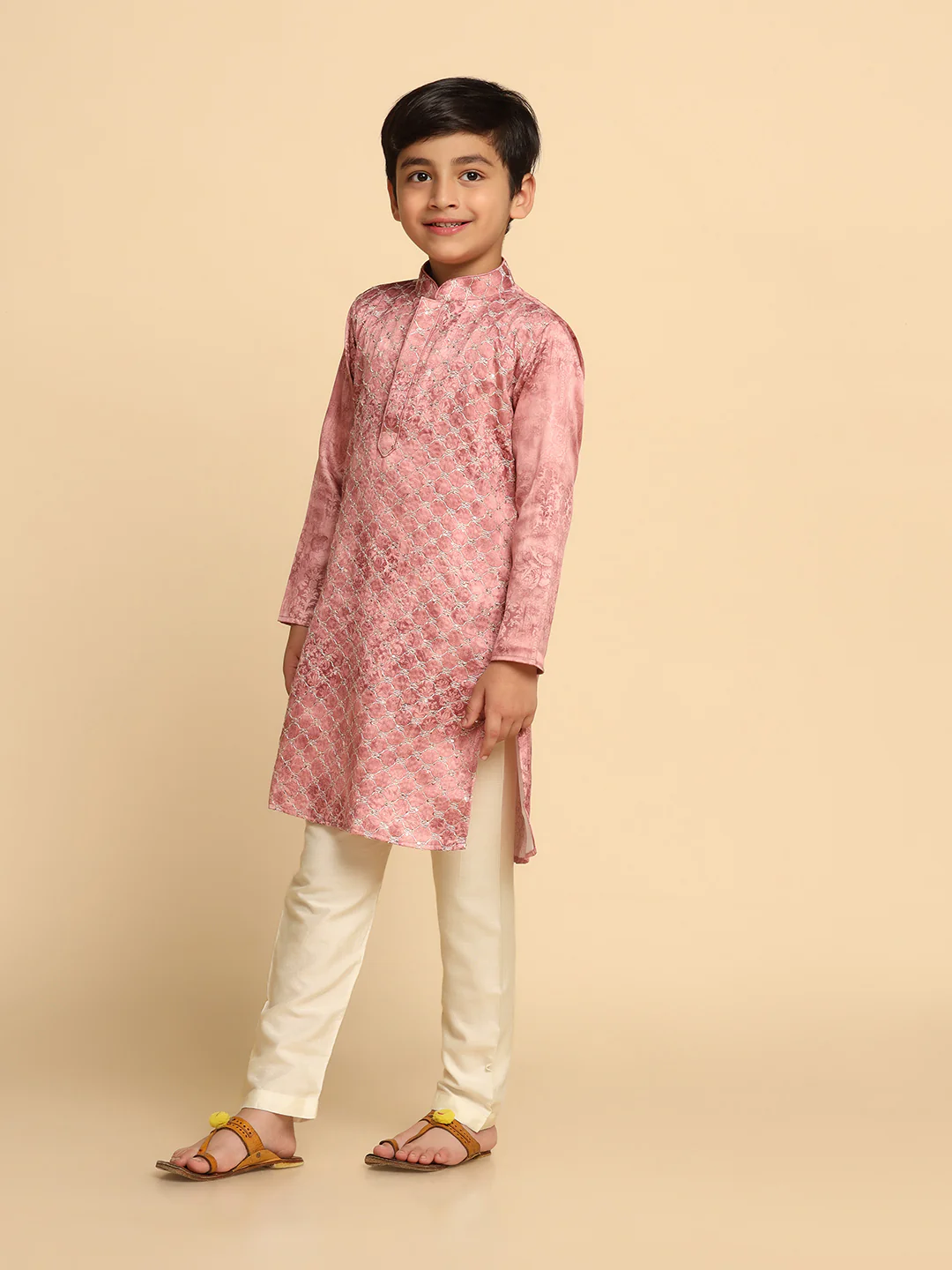 Boy's Pink kurta Pyjama Set - Image 3