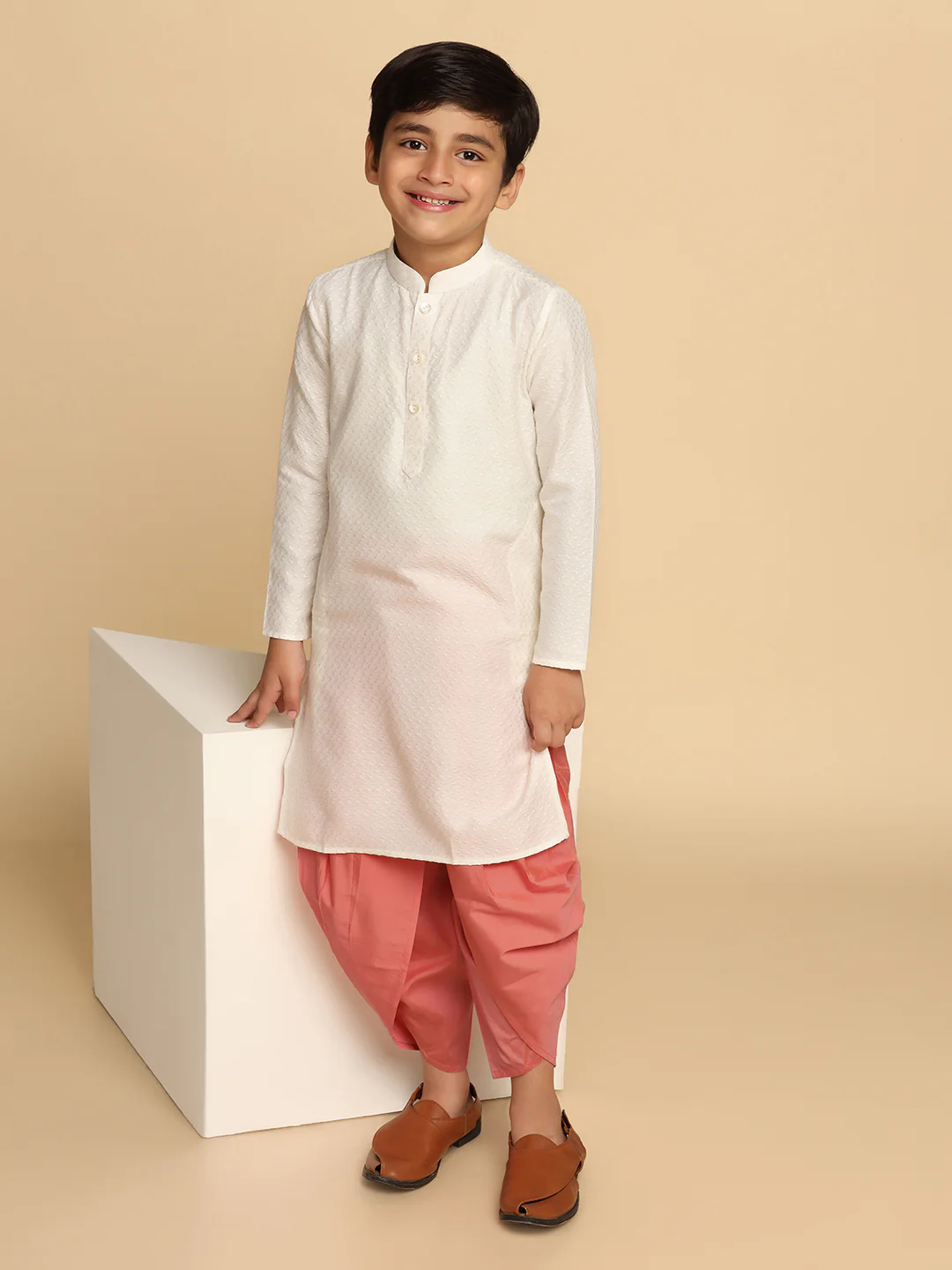 Boy's White kurta Dhoti Set - Image 7