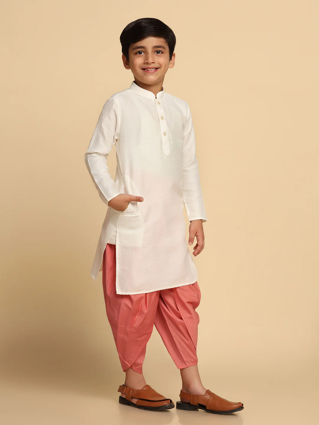 Boy's White Embroidered Kurta - Image 2