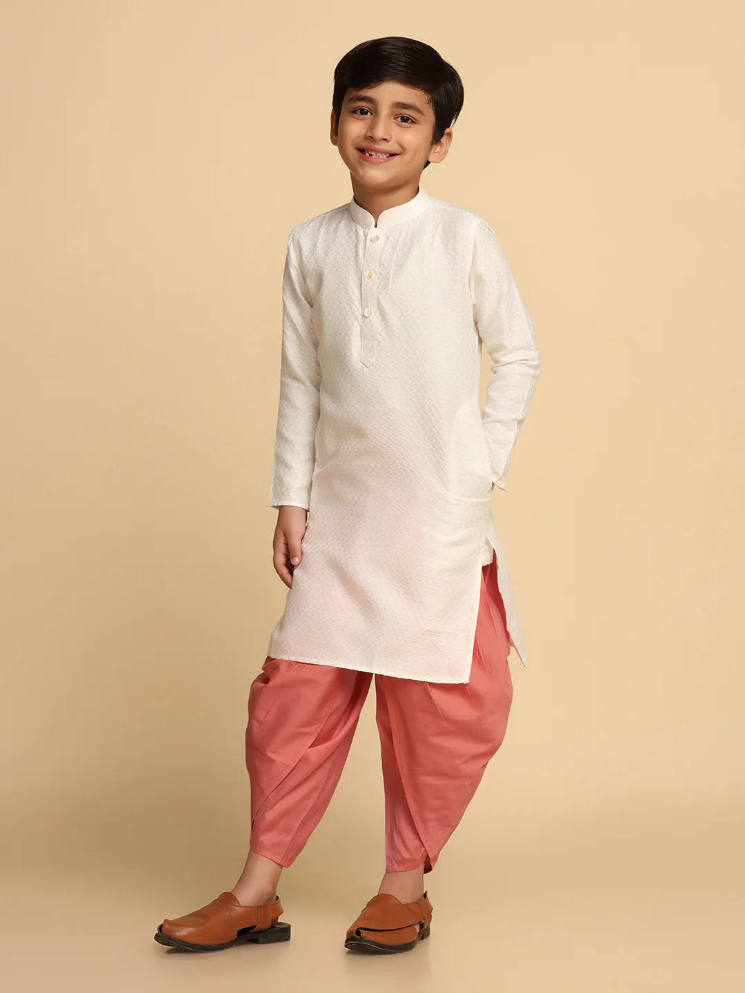 Boy's White Embroidered Kurta - Image 3