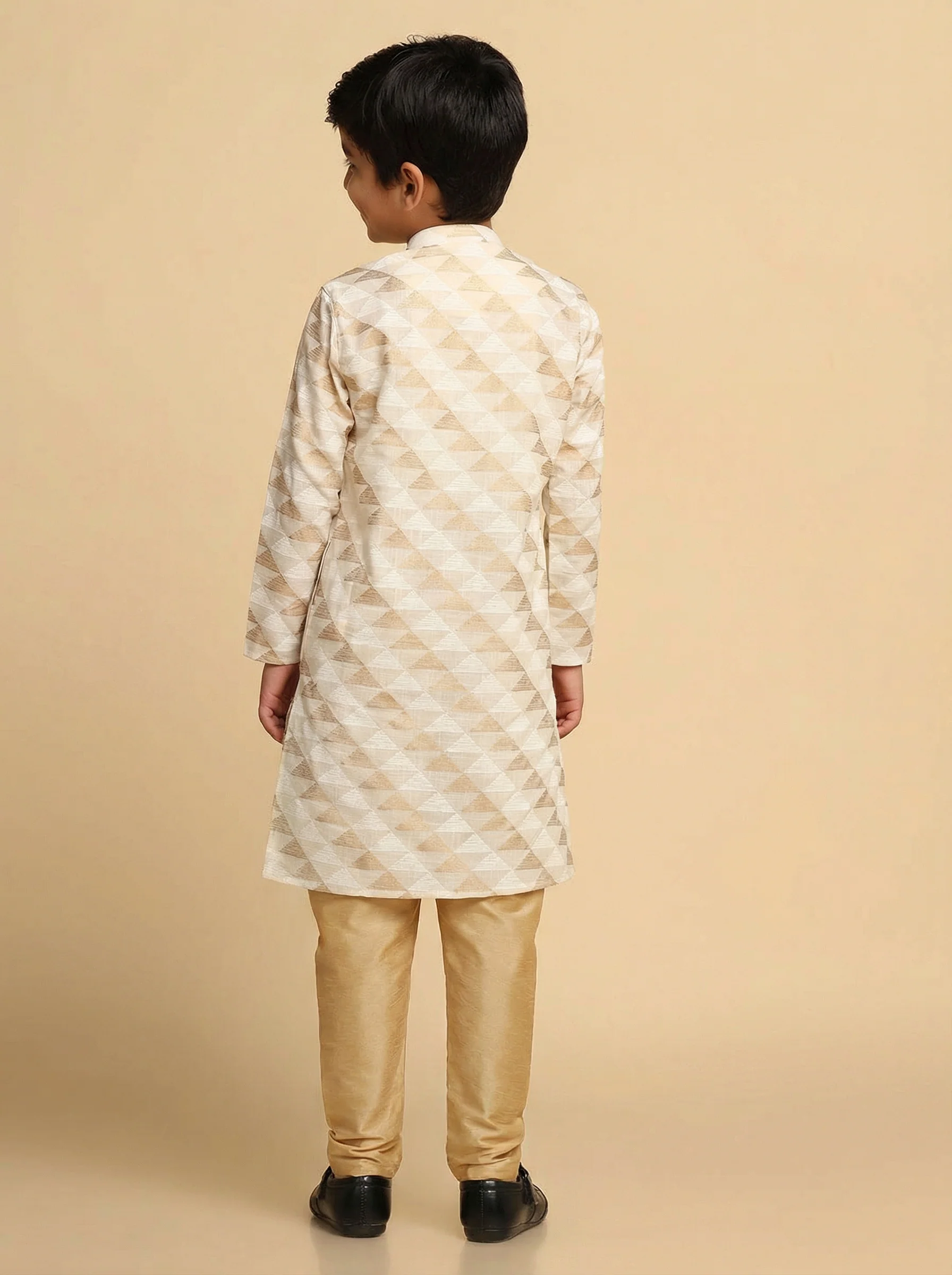 Boy's White & Gold Printed Kurta - Image 4