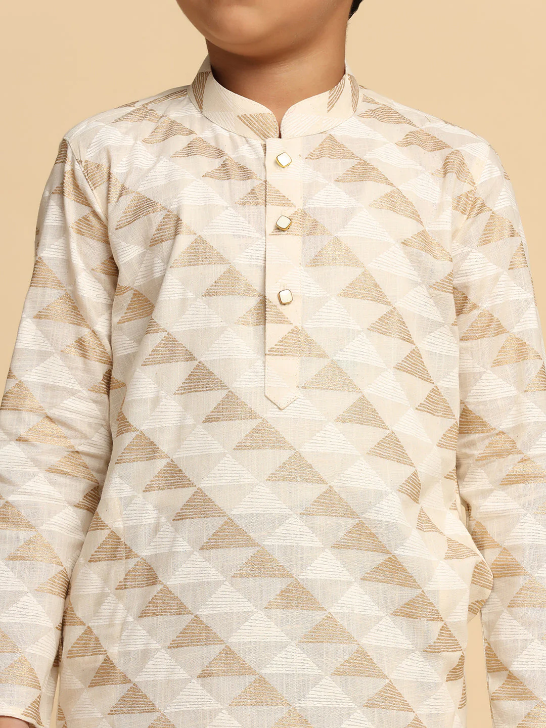 Boy's White & Gold Printed Kurta - Image 5