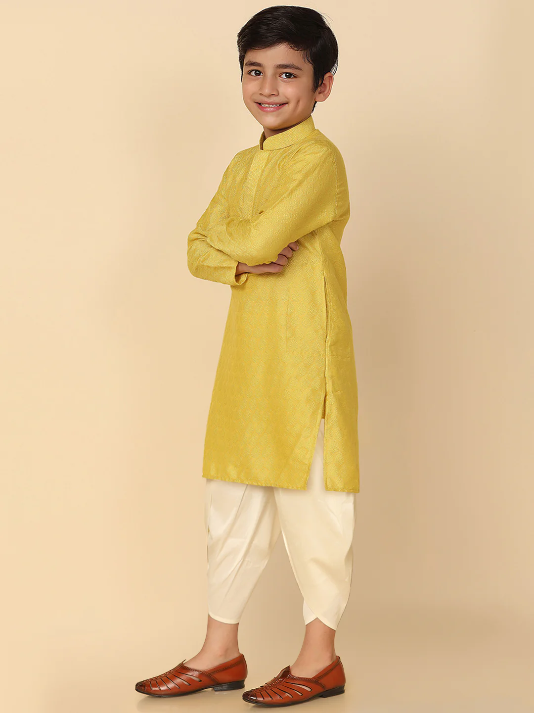 Boy's Yellow Kurta Dhoti Set - Image 2