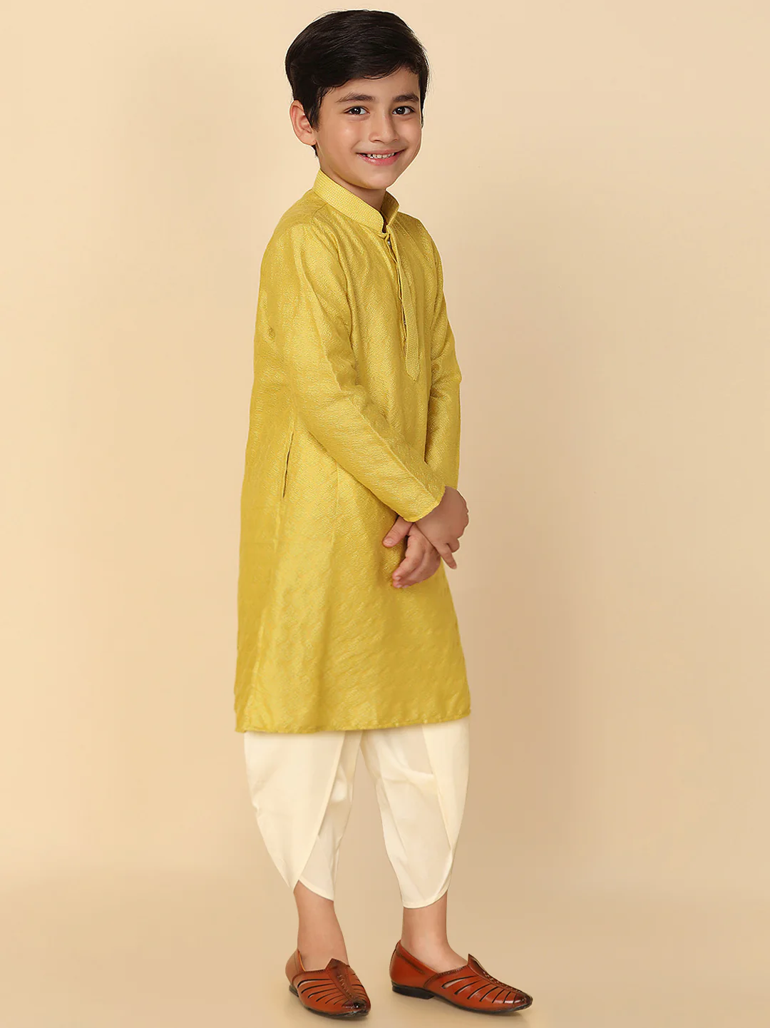 Boy's Yellow Kurta Dhoti Set - Image 3