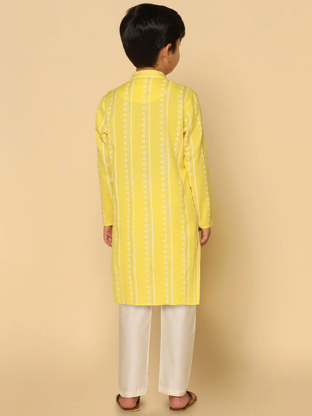 Boys Yellow Kurta Pyjama Set - Image 4
