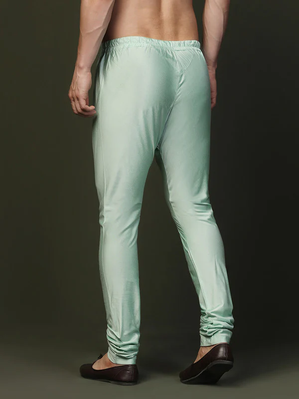 Mint Green Silk Blend Solid Drawstring Churidar - Image 4