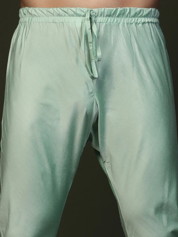 Mint Green Silk Blend Solid Drawstring Churidar - Image 5