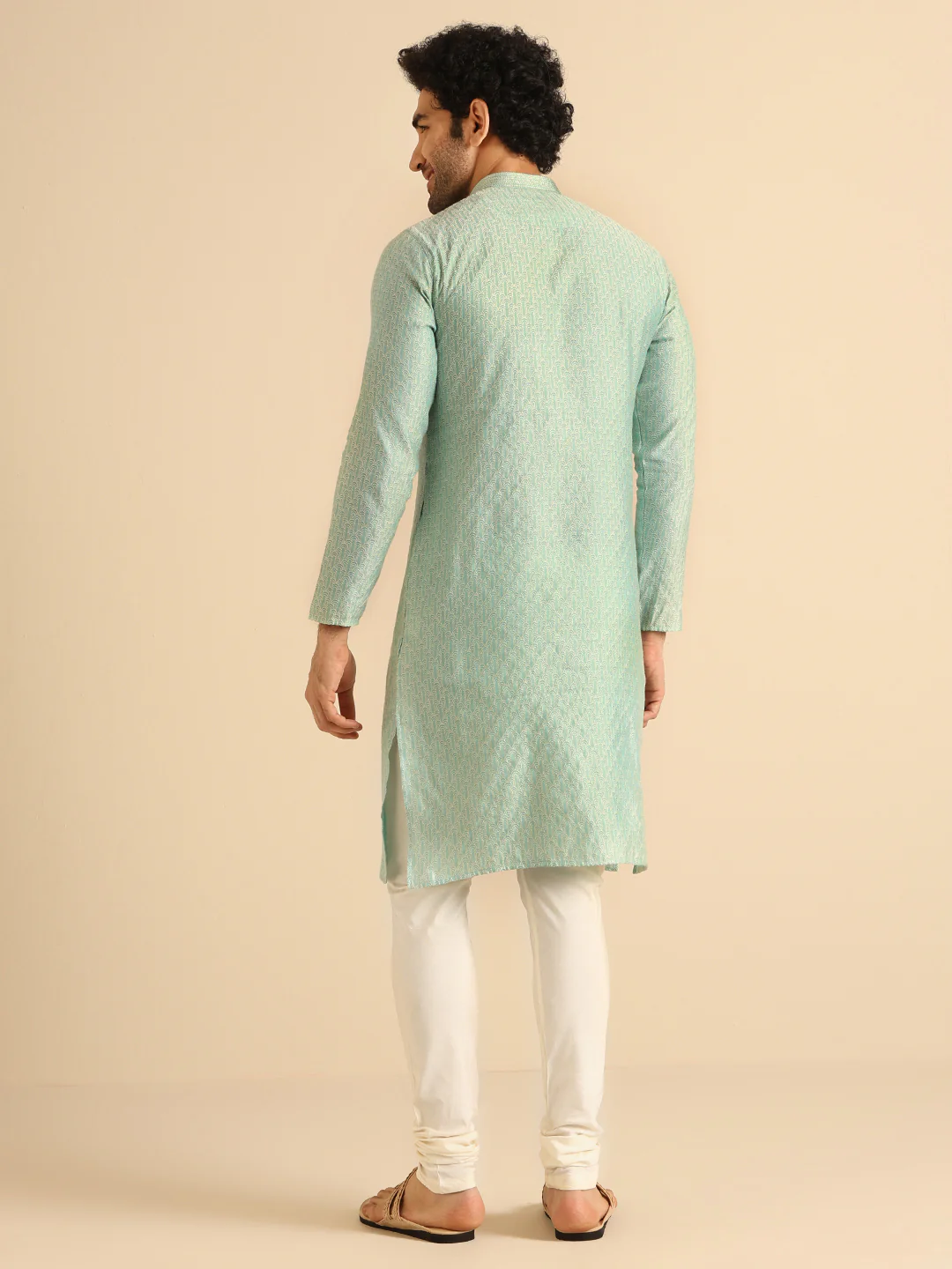 Mint Green Jacquard Kurta Churidar Set - Image 4