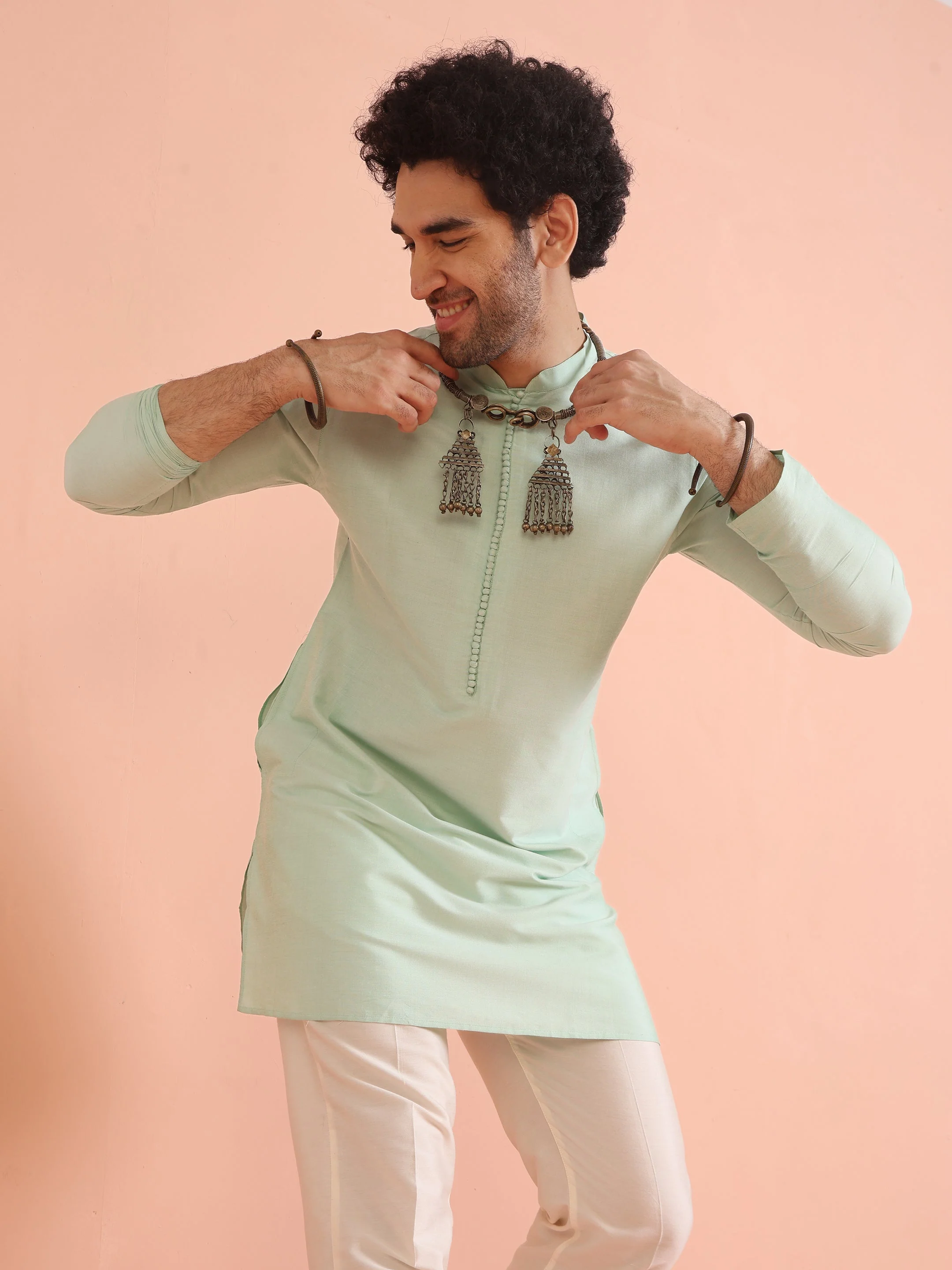 Men Aqua Green Kurta - Image 23