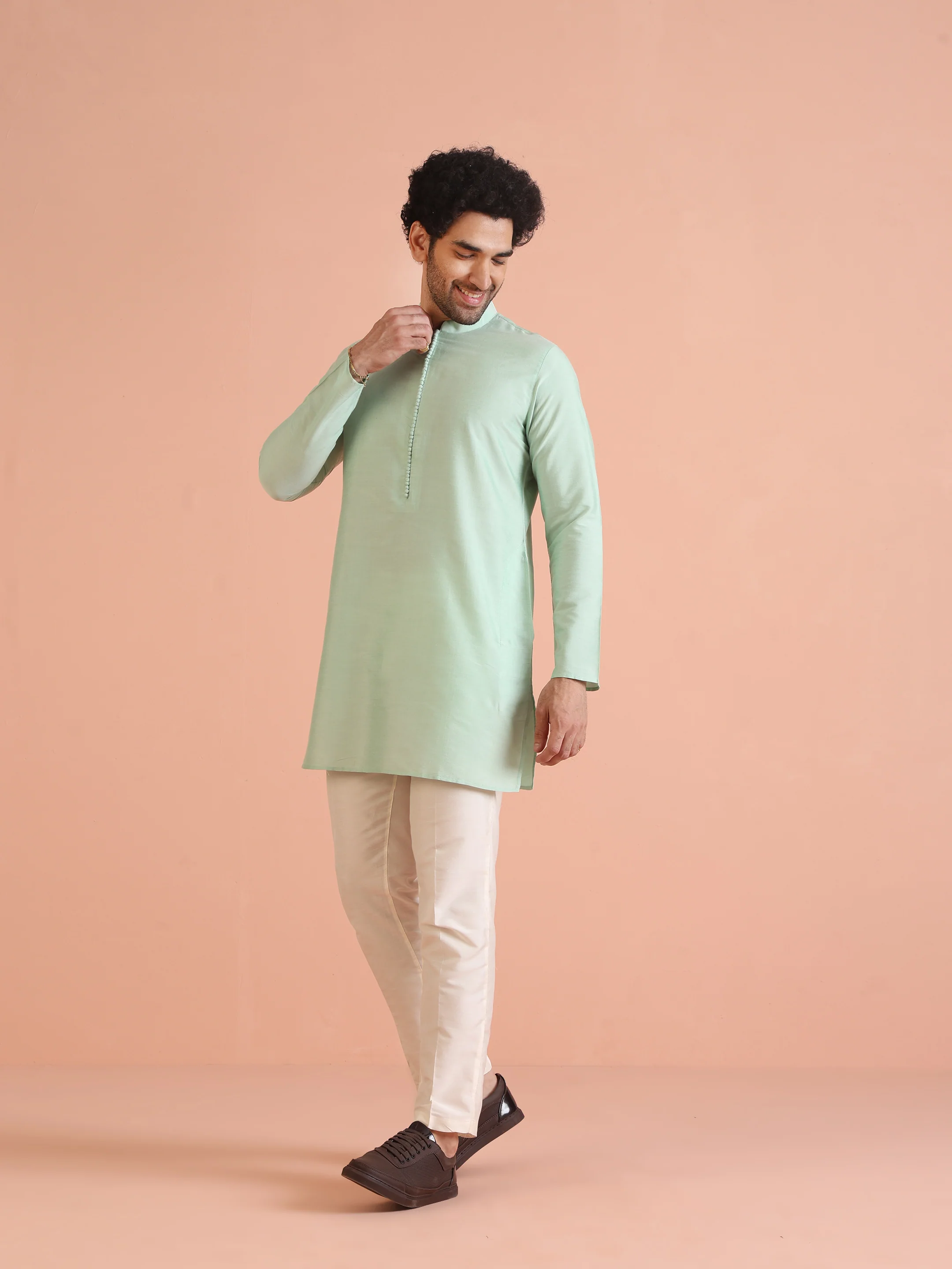 Men Aqua Green Kurta - Image 4