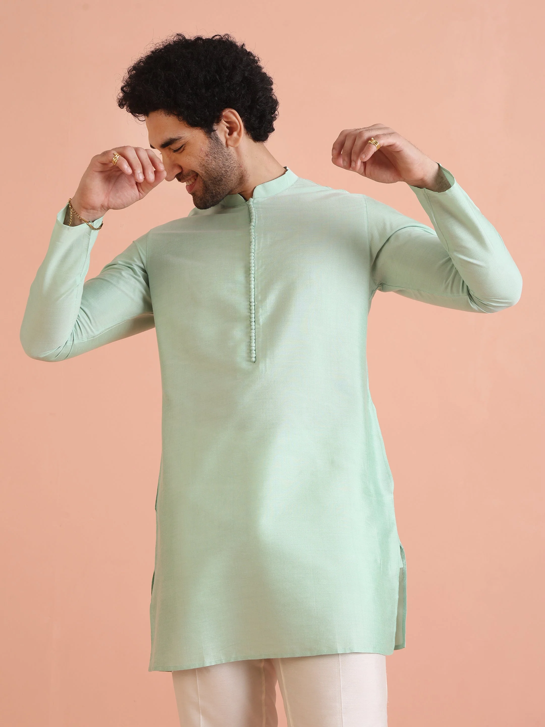 Men Aqua Green Kurta - Image 9