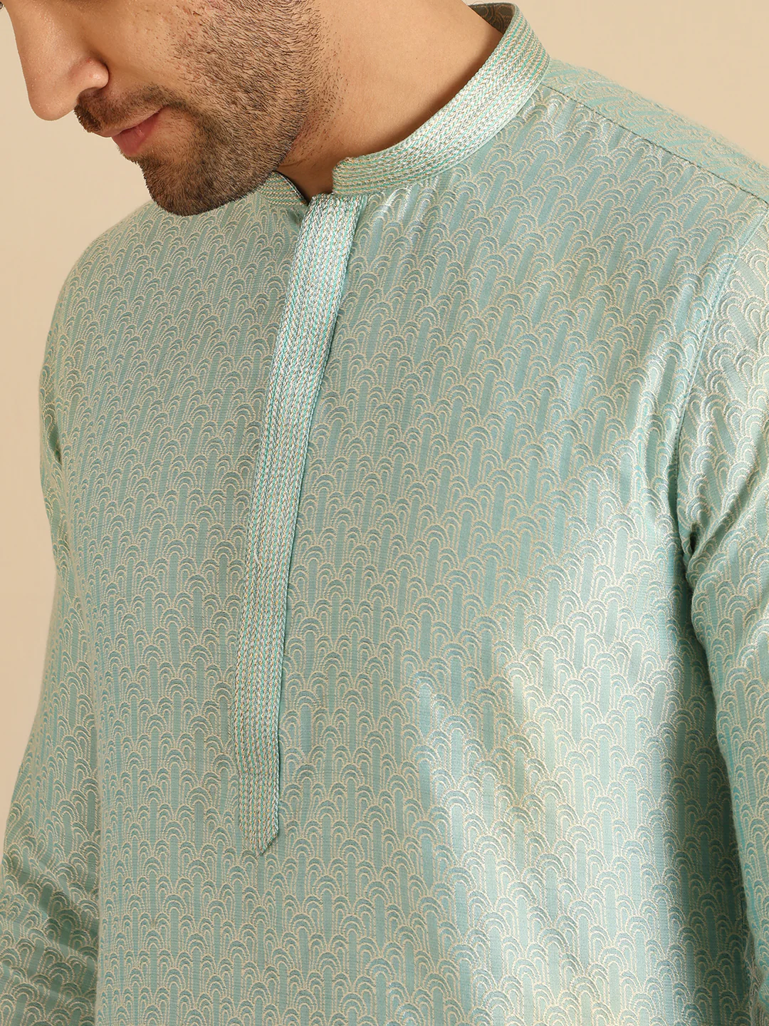 Light Green Printed Cotton Blend Kurta - Image 5