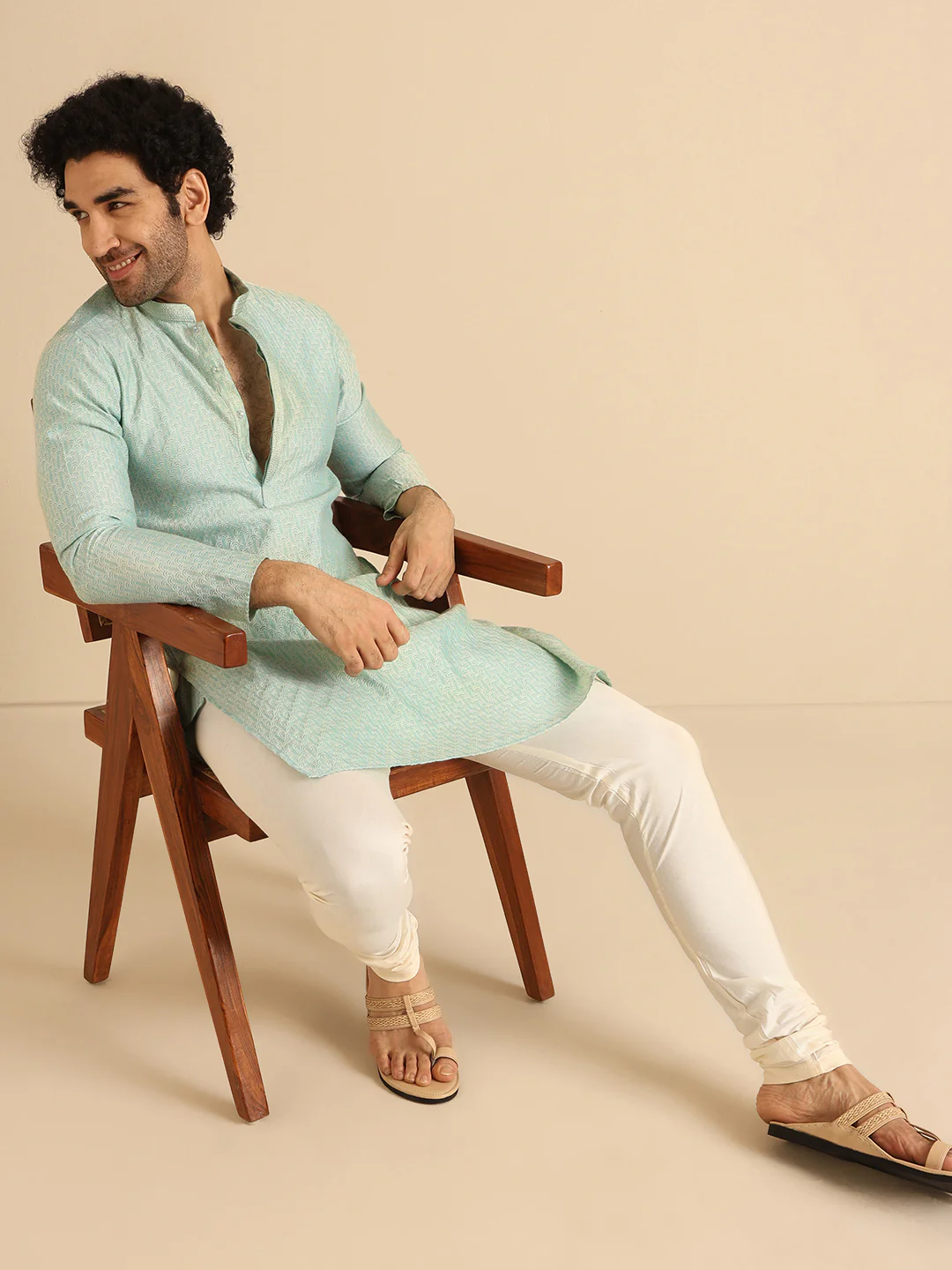 Light Green Printed Cotton Blend Kurta - Image 6