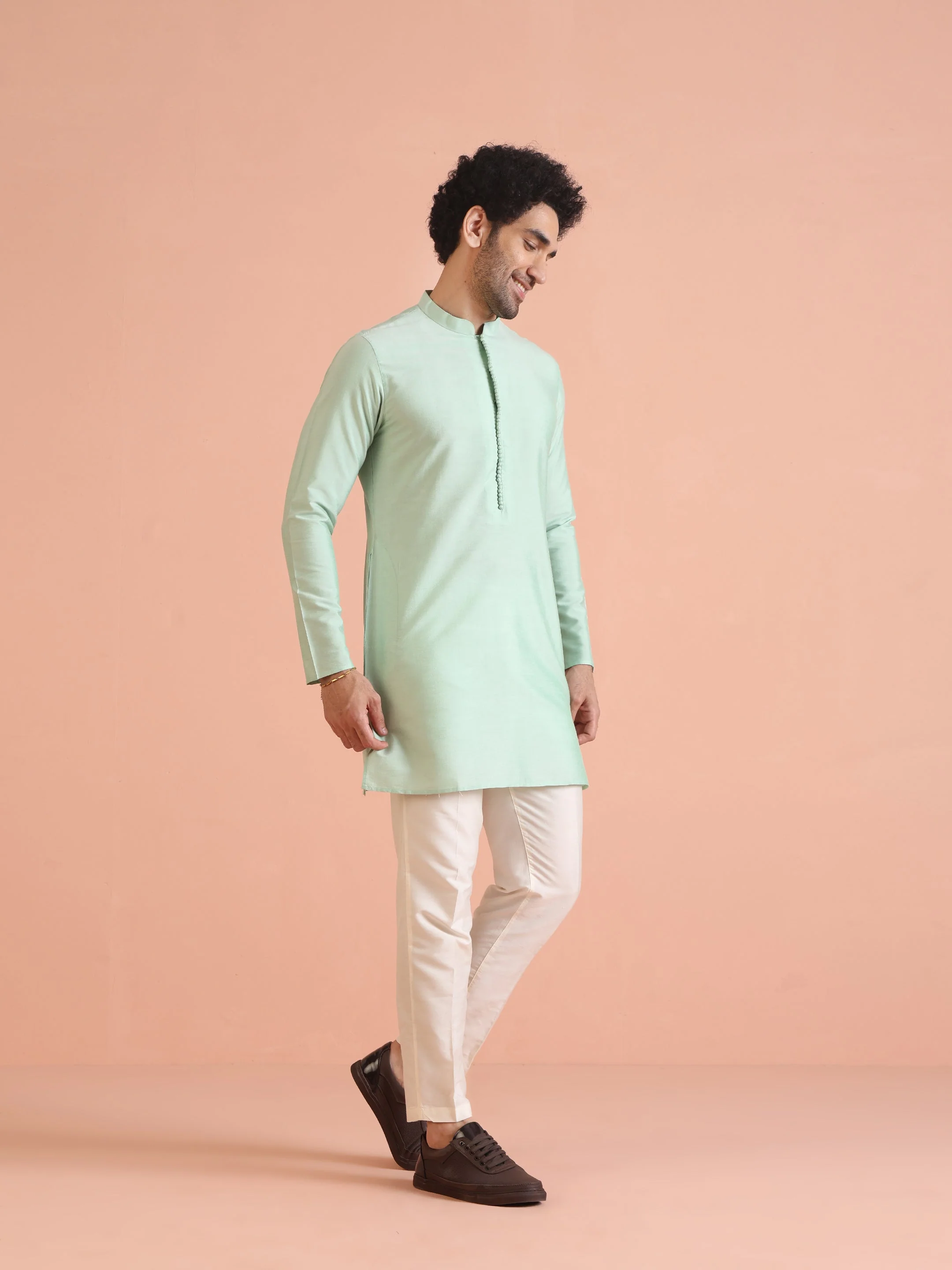 Men Aqua Green Kurta Trouser Set - Image 19