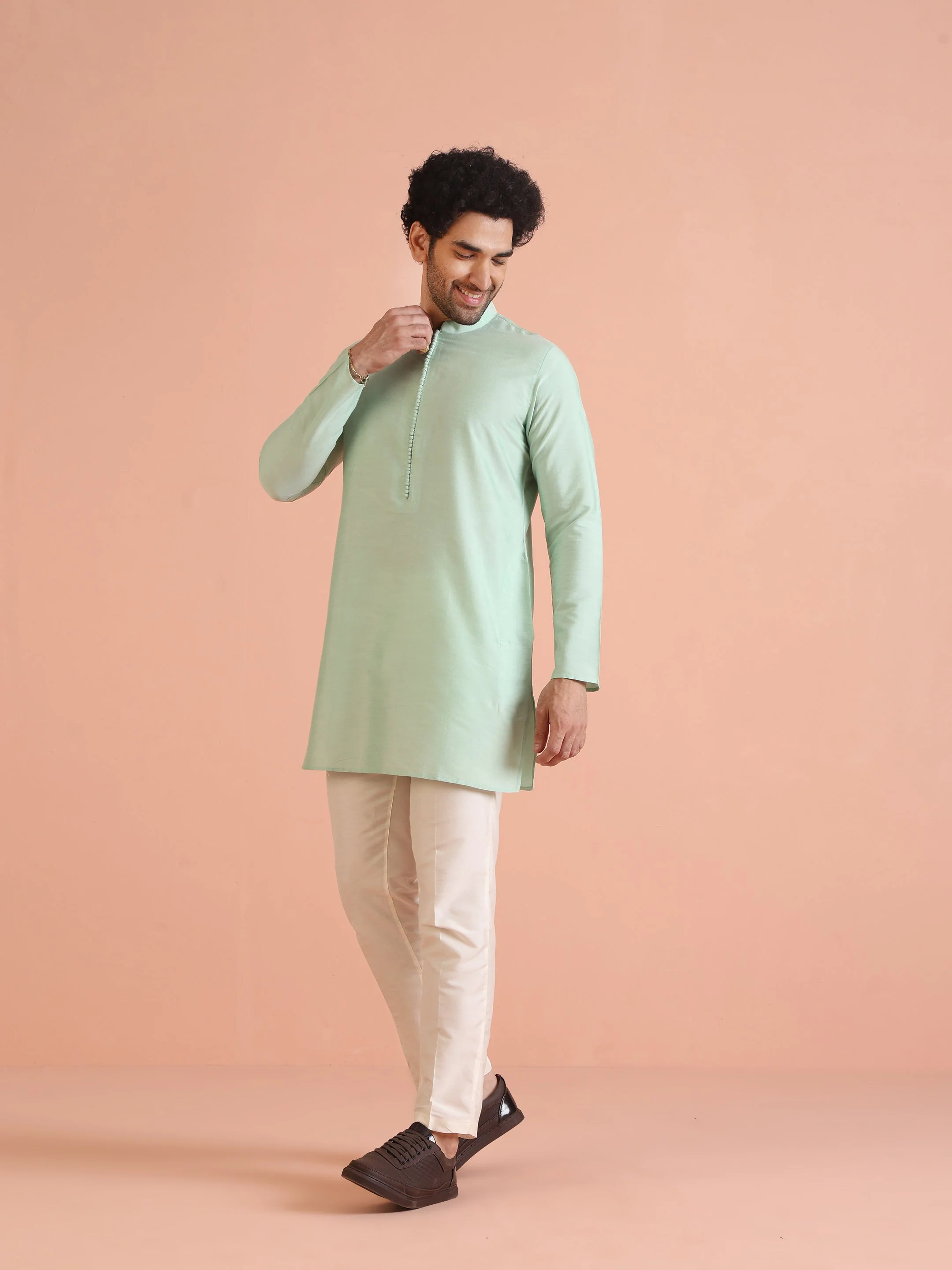 Men Aqua Green Kurta Trouser Set - Image 20