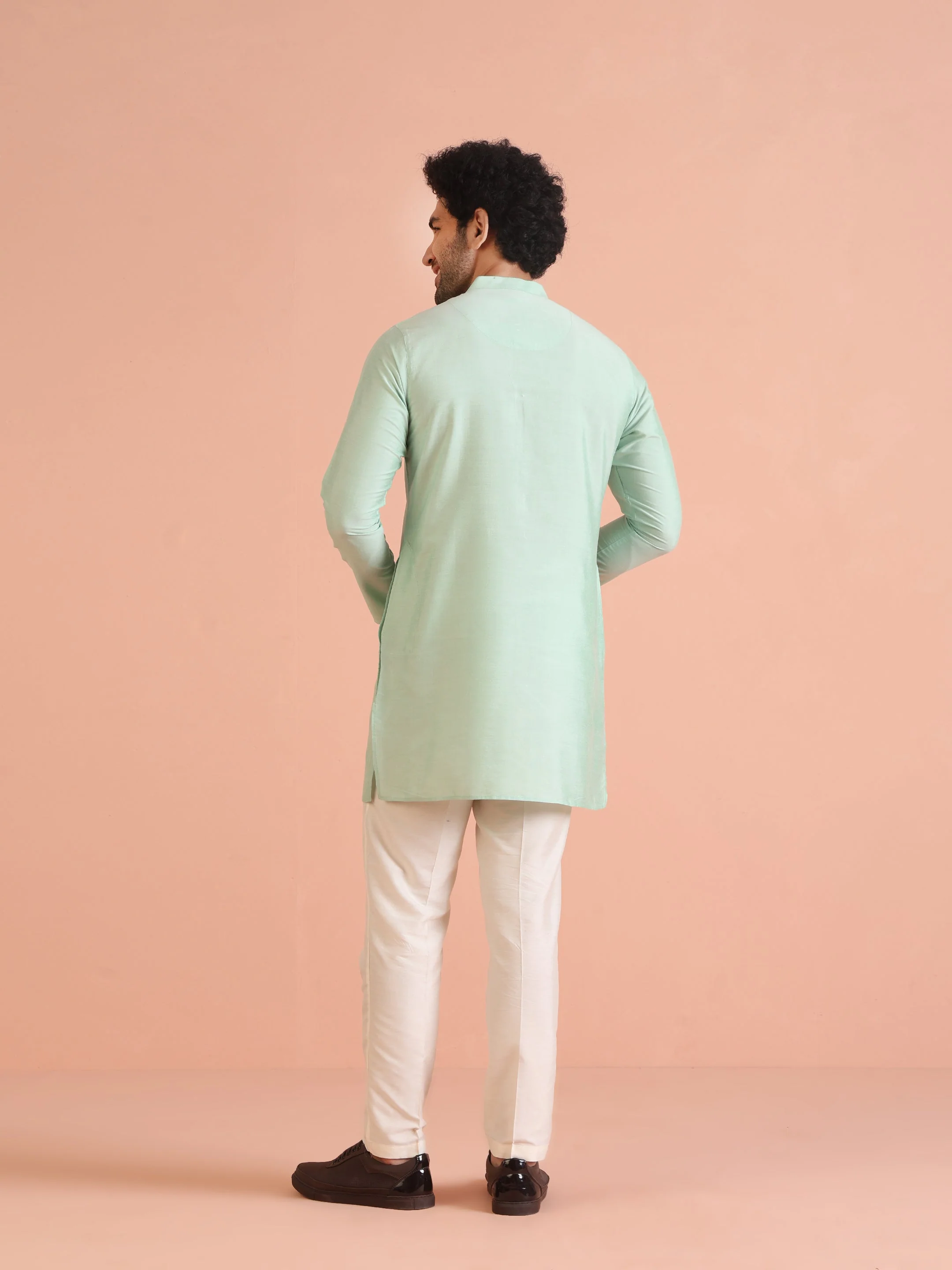 Men Aqua Green Kurta Trouser Set - Image 21