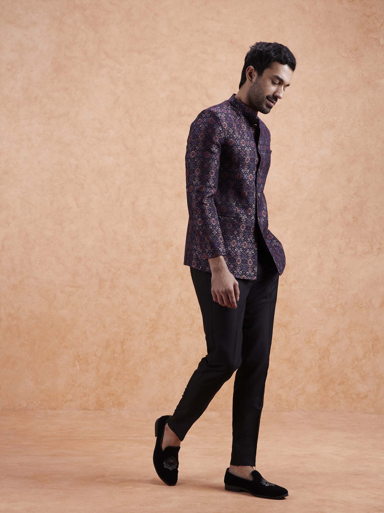 Multi Color Silk Blend Geometric Jodhpuri Bandhgala - Image 3