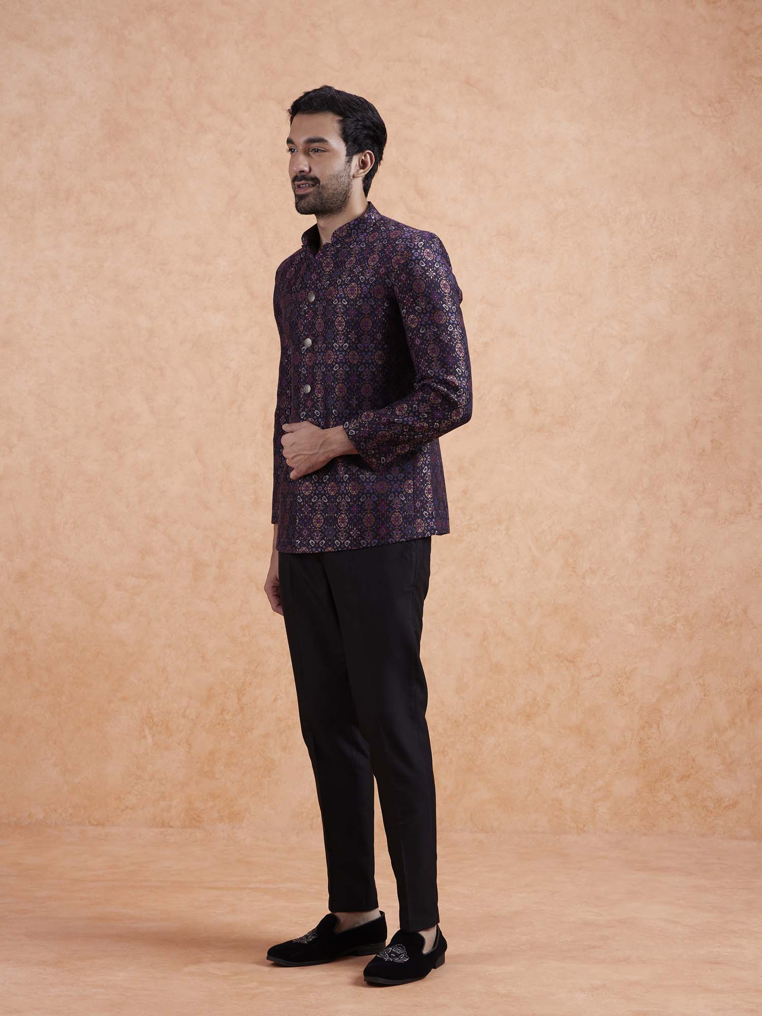 Multi Color Silk Blend Geometric Jodhpuri Bandhgala - Image 4