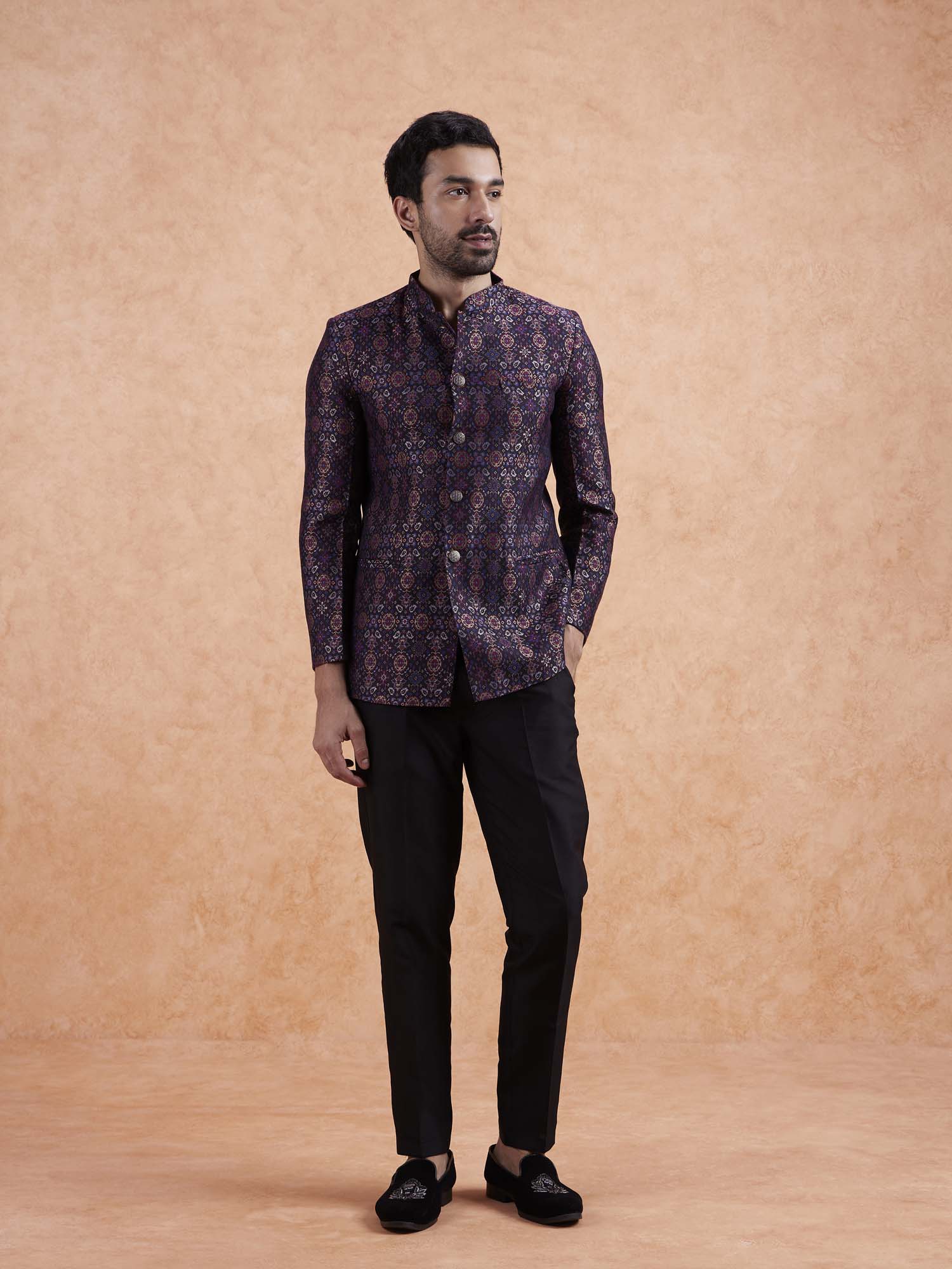 Multi Color Silk Blend Geometric Jodhpuri Bandhgala - Image 6