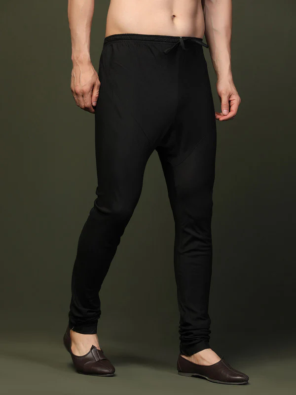 Black Solid Elasticated Churidar - Image 2