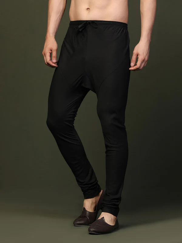 Black Solid Elasticated Churidar - Image 3