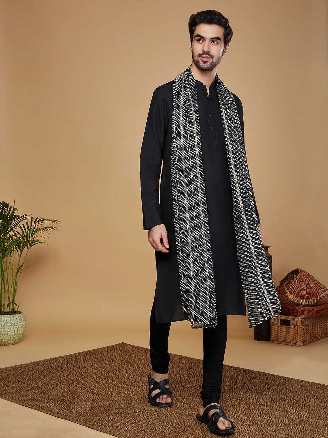 Black White Cotton Printed Dupatta. - Image 2
