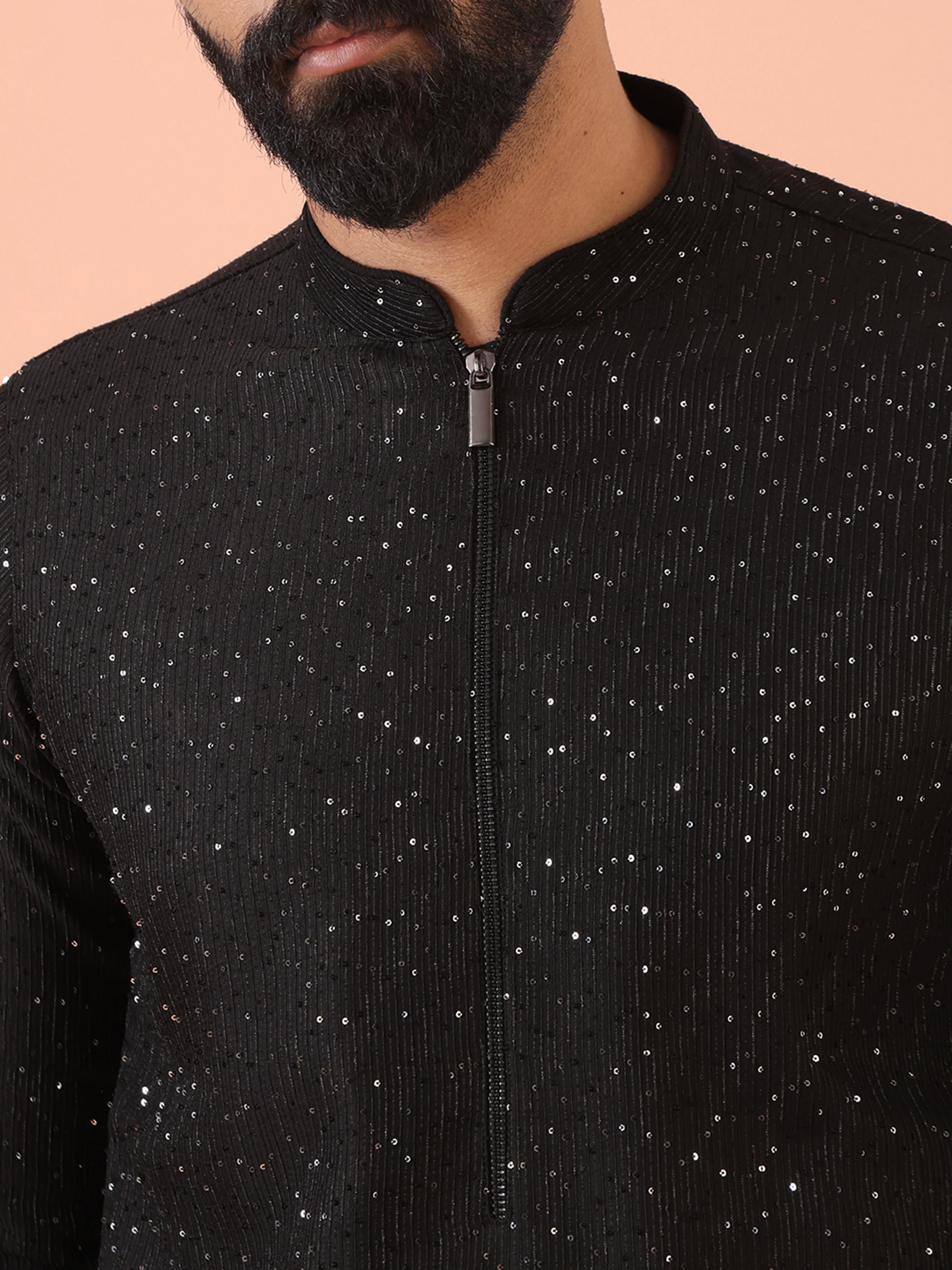 Men Black Embellished Kurta - Image 5